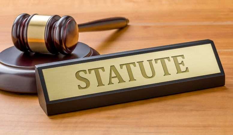 statute text with a gavel next to it