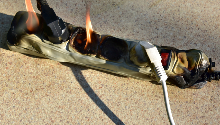 a burned electrical outlet extension