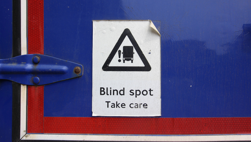 blind spot sign in a truck