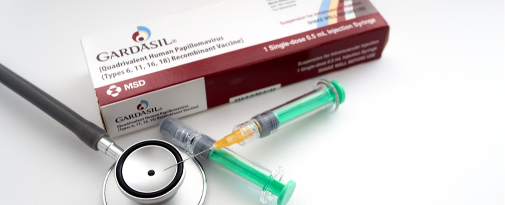 gardasil package with stethoscope and syringe
