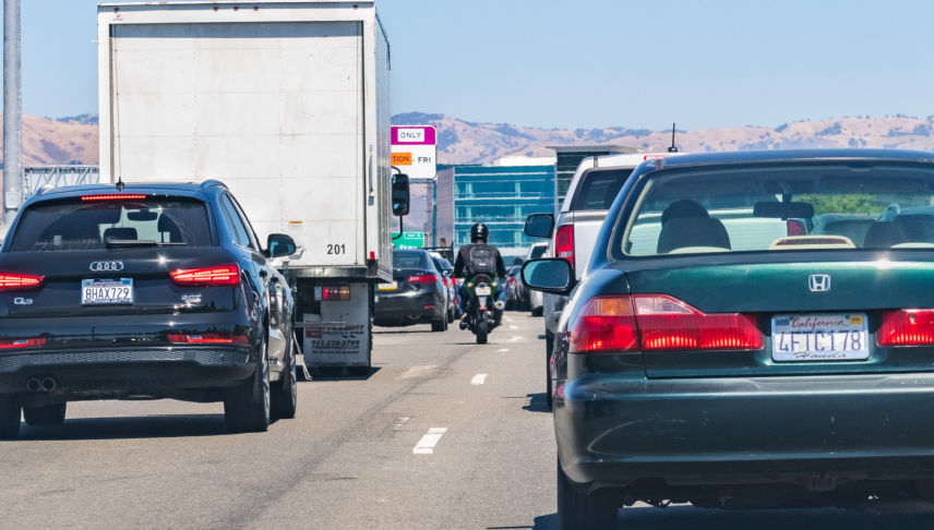 motorcycle in california lane splitting