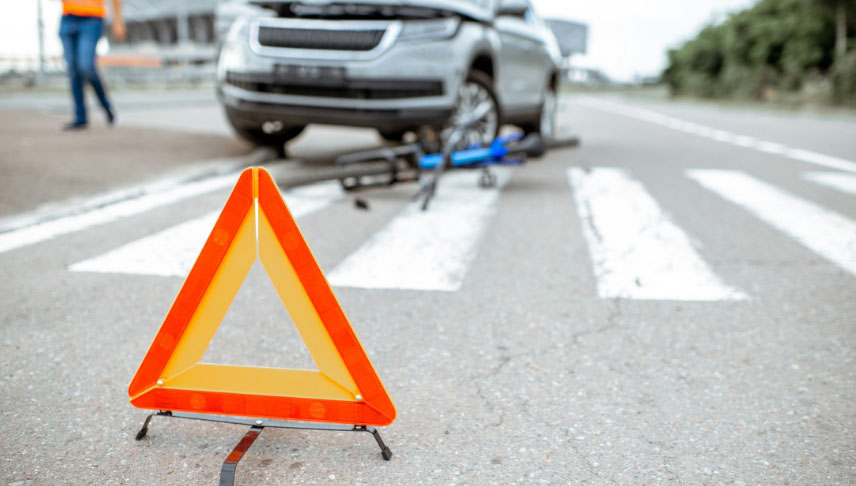 road warning sign in pedestrian accident