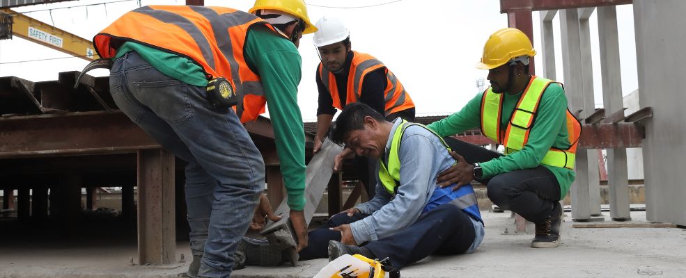 safety team helps construction worker accident
