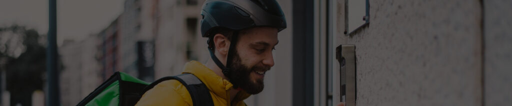 food delivery rider ringing the doorbell